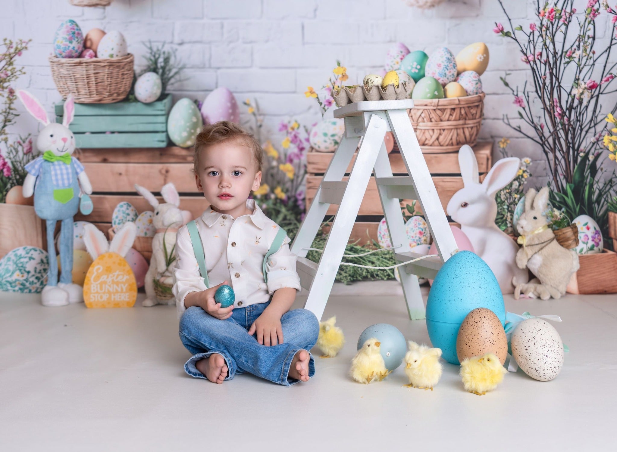 Kate Pâques Lapin Fleur Œufs Rustique Toile de fond conçue par Emetselch