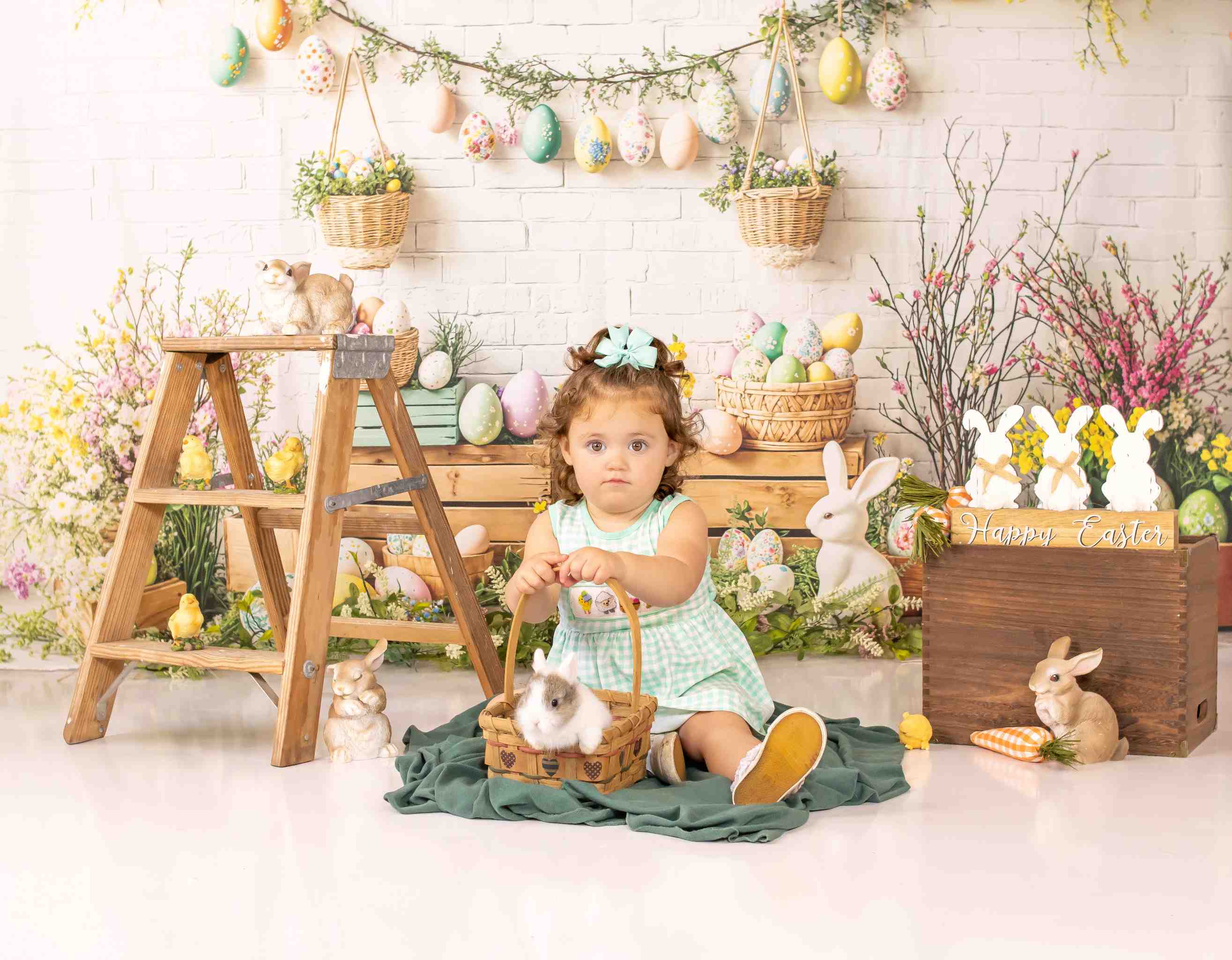 Kate Pâques Lapin Fleur Œufs Rustique Toile de fond conçue par Emetselch