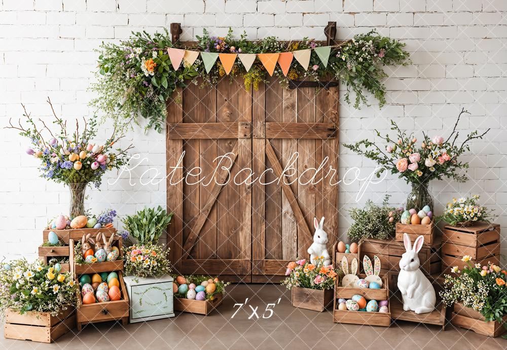 Kate Pâques Grange Porte Lapin Fleurs Toile de fond conçue par Emetselch - Kate Backdrop FR