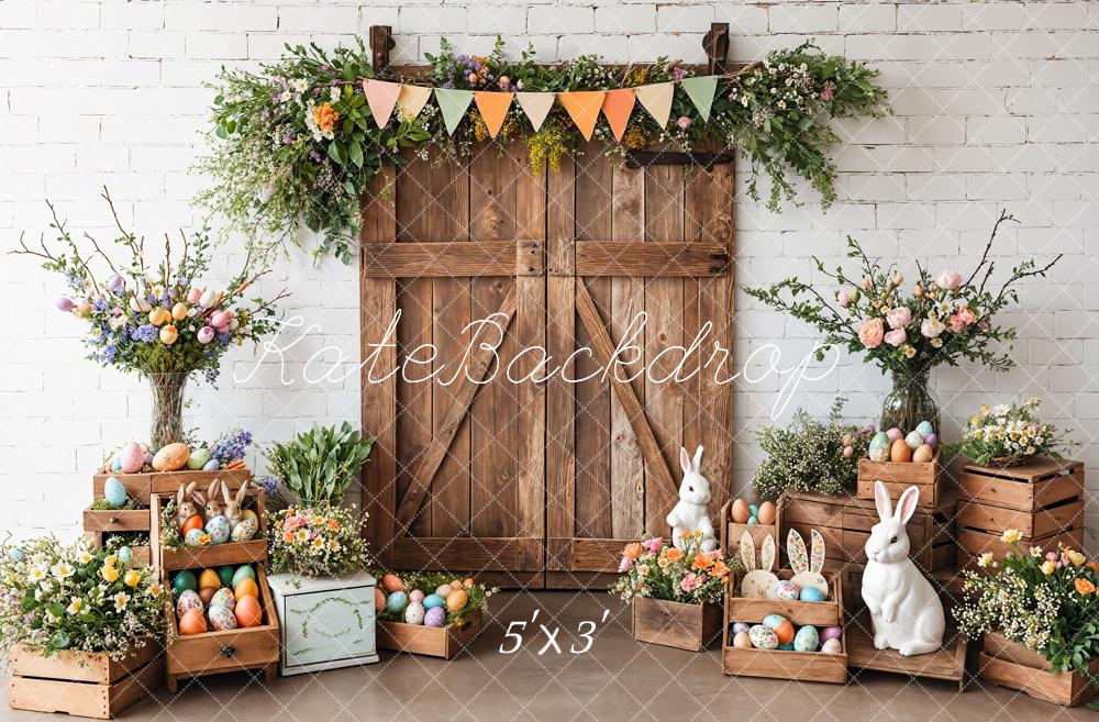 Kate Pâques Grange Porte Lapin Fleurs Toile de fond conçue par Emetselch - Kate Backdrop FR