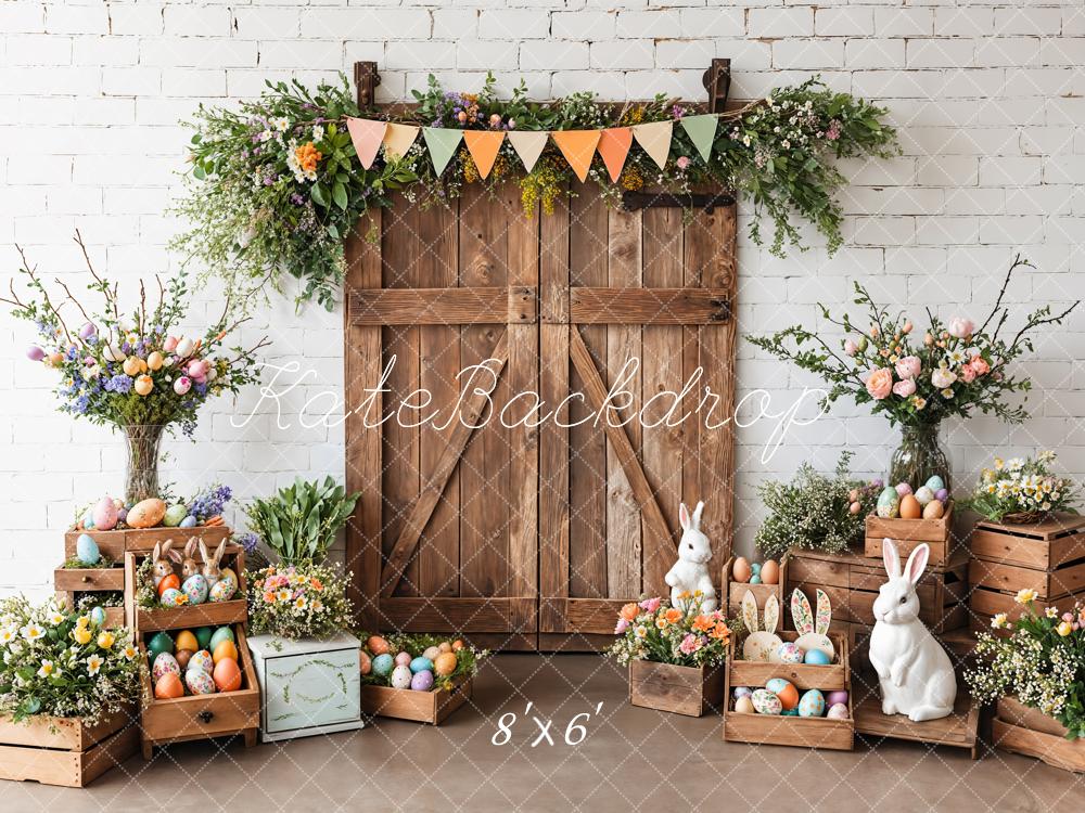 Kate Pâques Grange Porte Lapin Fleurs Toile de fond conçue par Emetselch - Kate Backdrop FR