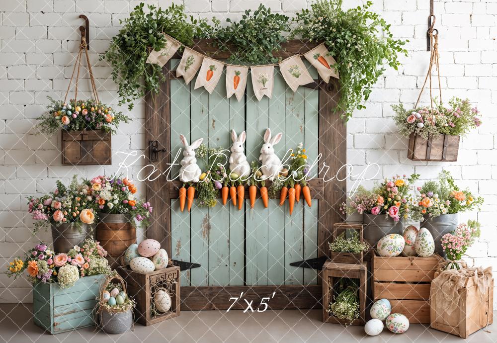 Kate Pâques Lapin Carottes Porte en Bois Toile de fond conçue par Emetselch - Kate Backdrop FR