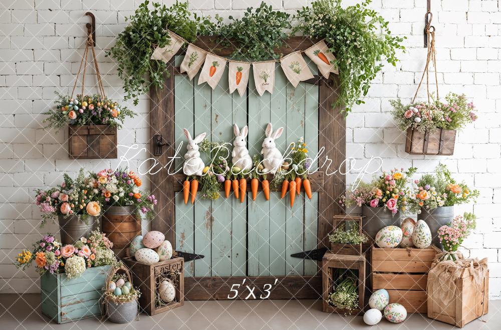 Kate Pâques Lapin Carottes Porte en Bois Toile de fond conçue par Emetselch - Kate Backdrop FR