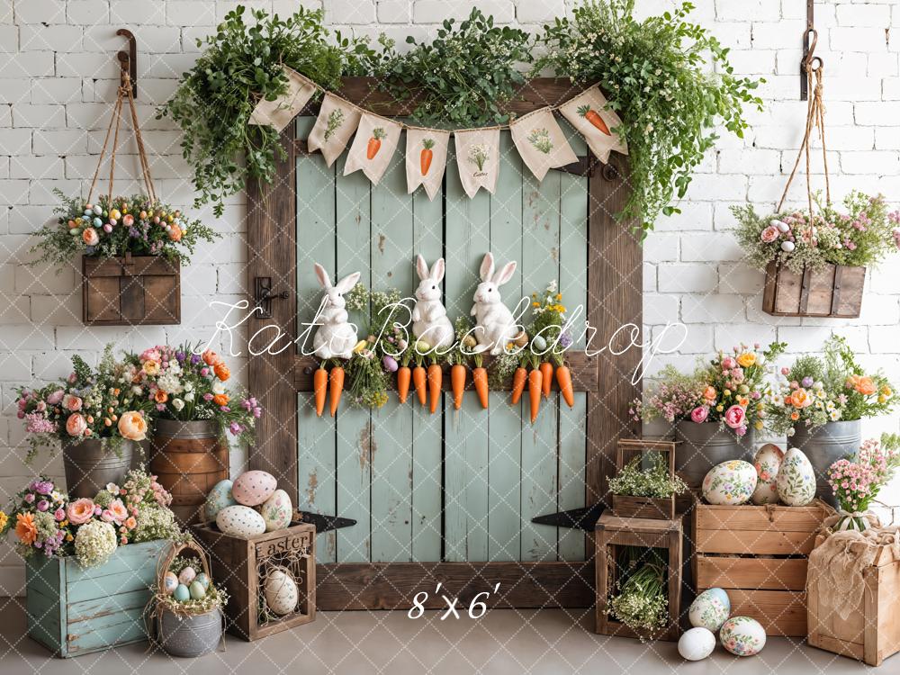 Kate Pâques Lapin Carottes Porte en Bois Toile de fond conçue par Emetselch - Kate Backdrop FR
