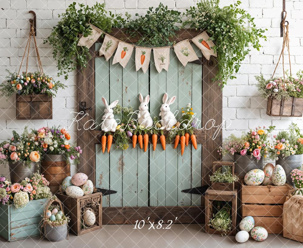 Kate Pâques Lapin Carottes Porte en Bois Toile de fond conçue par Emetselch - Kate Backdrop FR