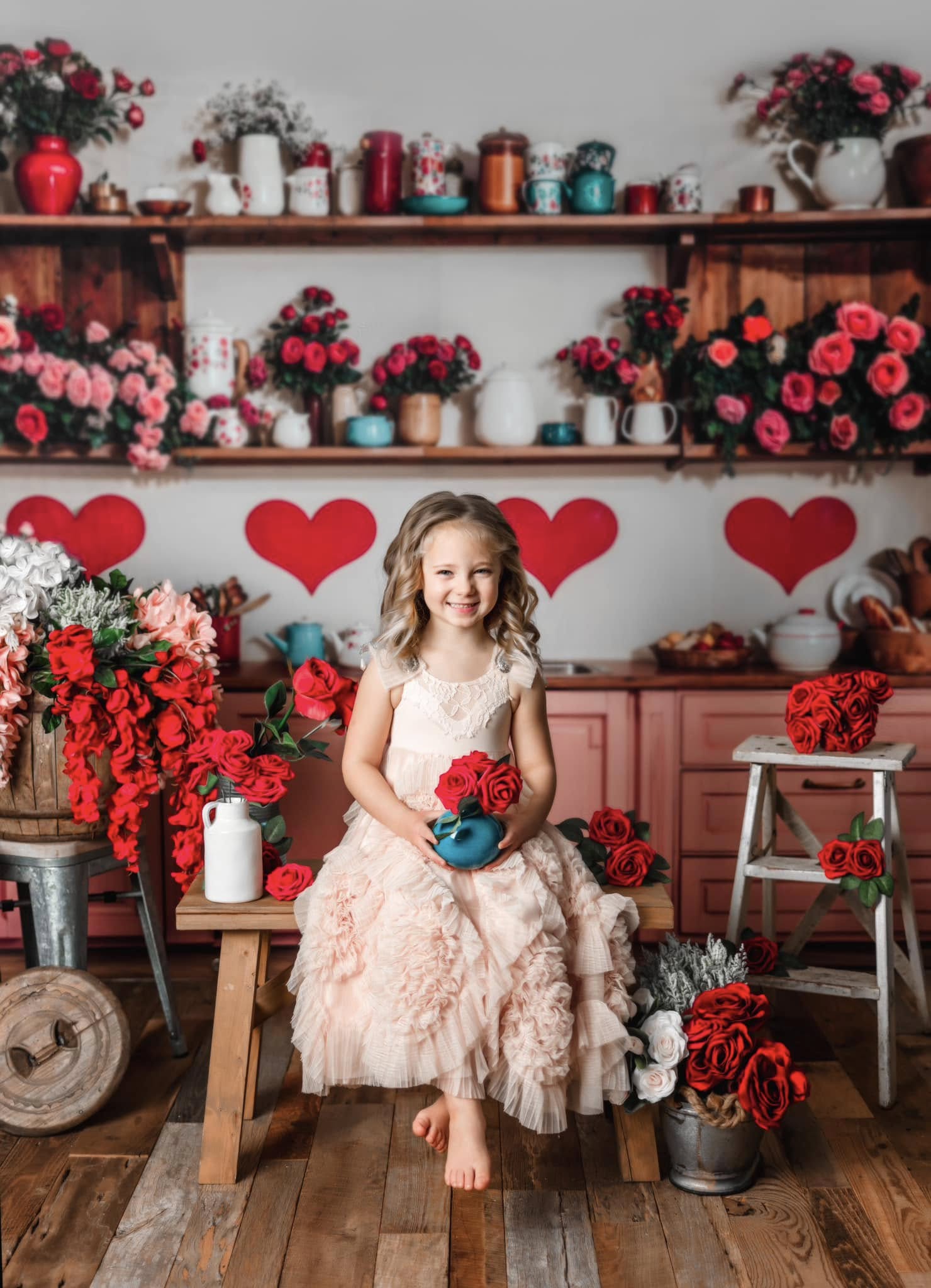 Kate Saint Valentin Cuisine Fleurs Rouge Cœur Toile de fond conçue par Emetselch - Kate Backdrop FR