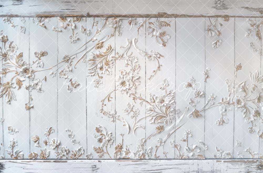 Kate Fleurs Bois Blanc Élégant Sol Toile de fond conçue par Mini MakeBelieve - Kate Backdrop FR