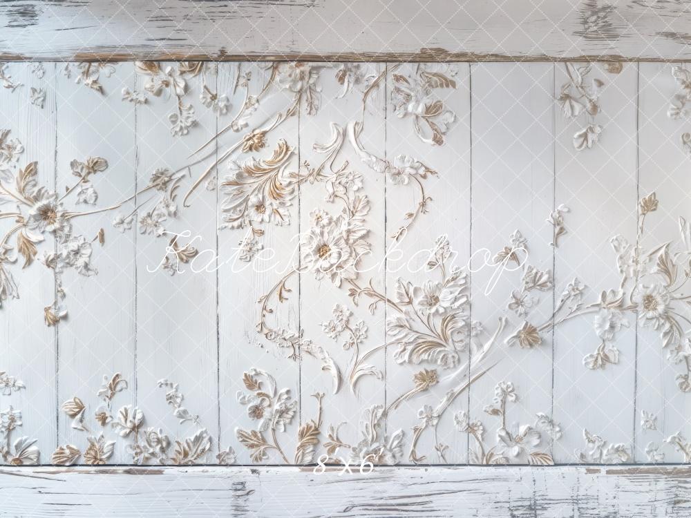 Kate Fleurs Bois Blanc Élégant Sol Toile de fond conçue par Mini MakeBelieve - Kate Backdrop FR