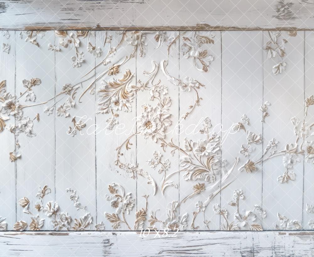 Kate Fleurs Bois Blanc Élégant Sol Toile de fond conçue par Mini MakeBelieve - Kate Backdrop FR