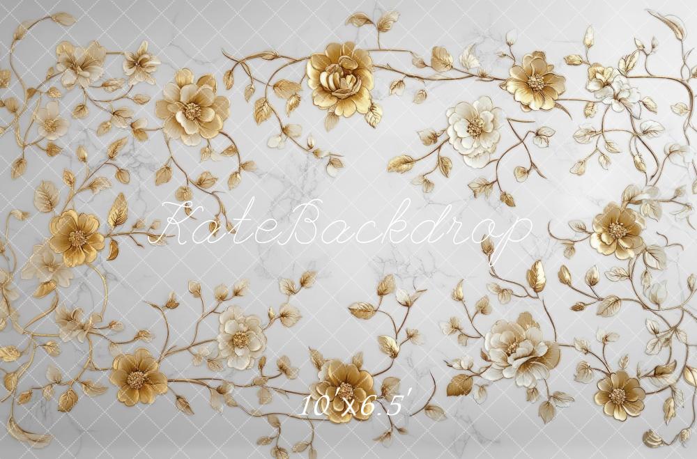 Kate Élégant Fleurs dorées Sol Toile de fond conçue par Mini MakeBelieve - Kate Backdrop FR