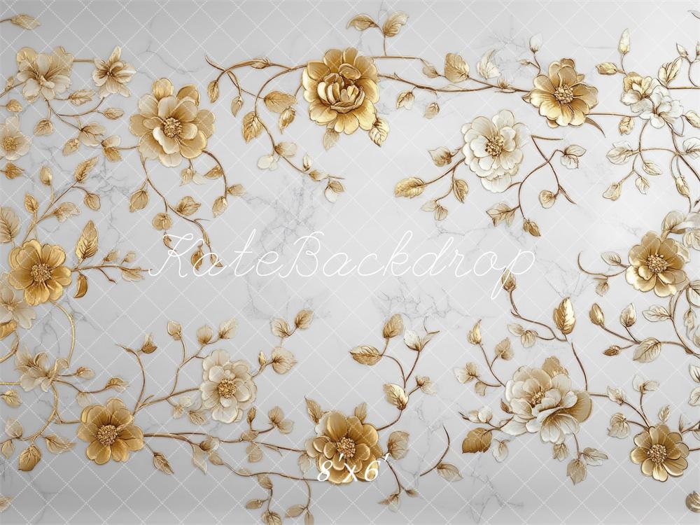 Kate Élégant Fleurs dorées Sol Toile de fond conçue par Mini MakeBelieve - Kate Backdrop FR