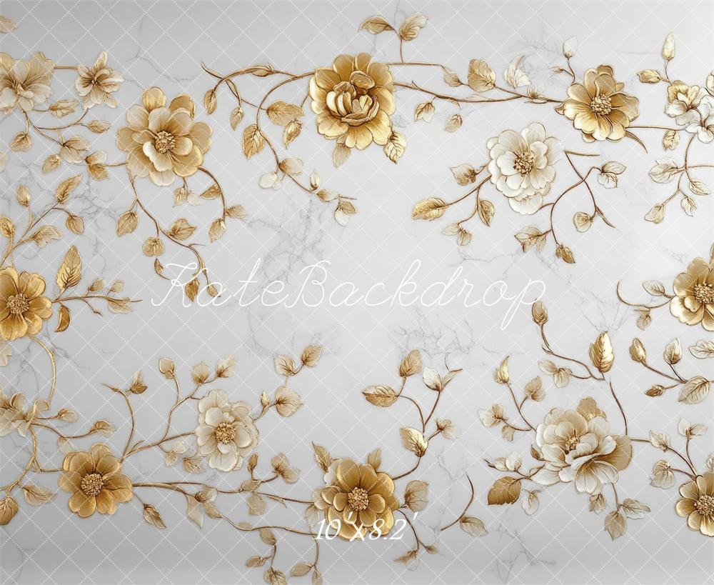Kate Élégant Fleurs dorées Sol Toile de fond conçue par Mini MakeBelieve - Kate Backdrop FR