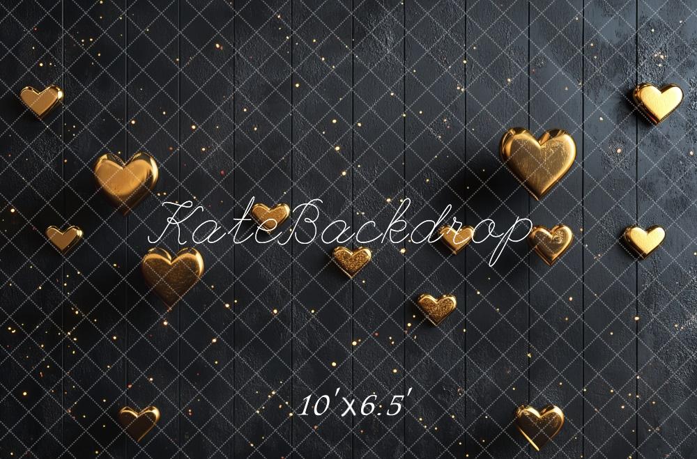 Kate Saint Valentin Coeurs Dorés Bois Mur Sol Toile de fond conçue par Mini MakeBelieve - Kate Backdrop FR