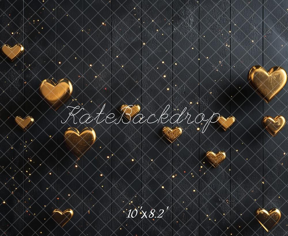 Kate Saint Valentin Coeurs Dorés Bois Mur Sol Toile de fond conçue par Mini MakeBelieve - Kate Backdrop FR