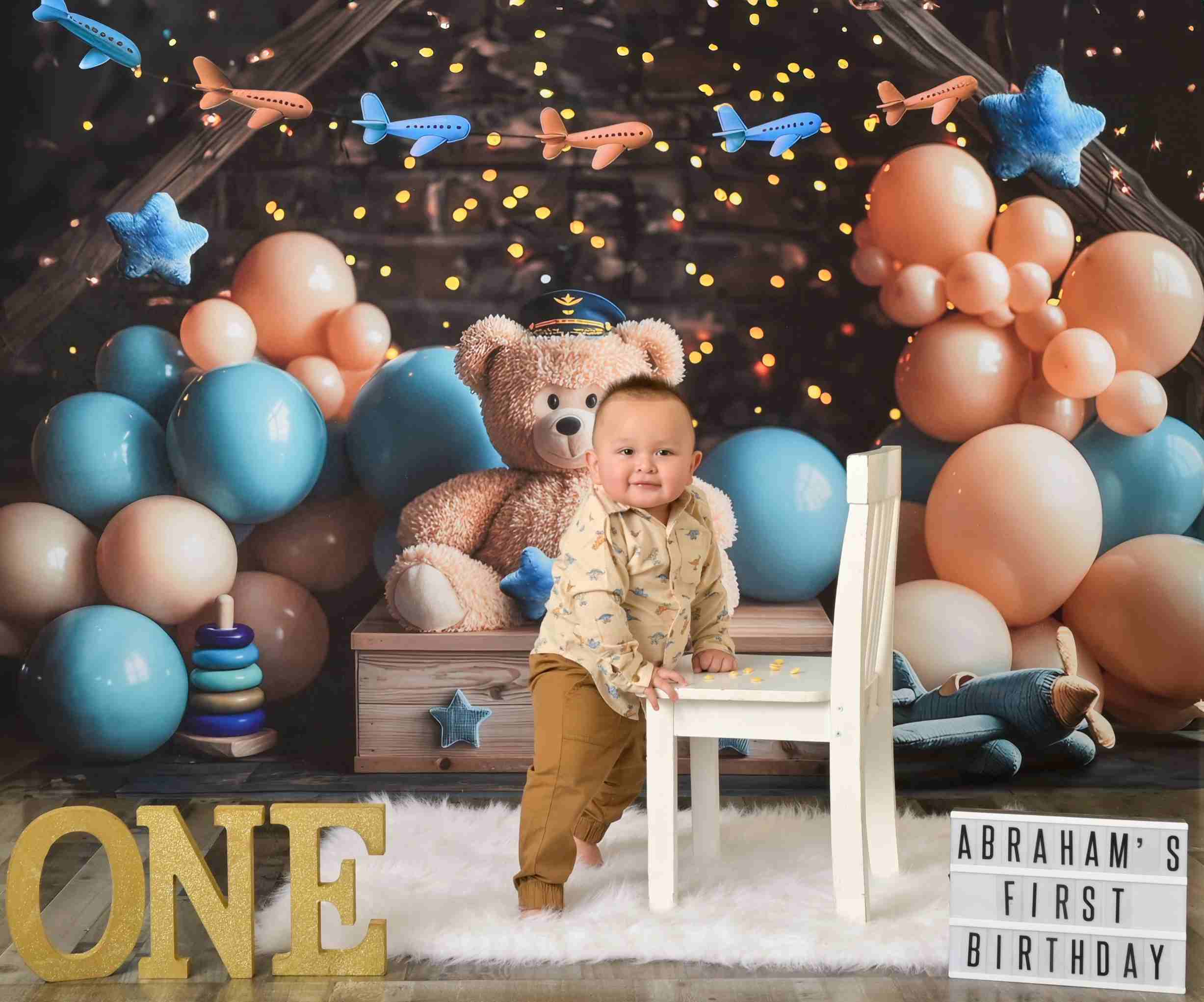 Kate Ours en peluche Pilote Ballons Cake smash Toile de fond conçue par Laura Bybee - Kate Backdrop FR