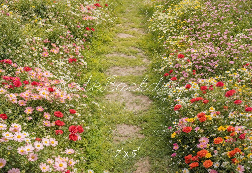 Kate Printemps Fleurs Allée Herbe Sol Toile de fond conçue par Emetselch - Kate Backdrop FR