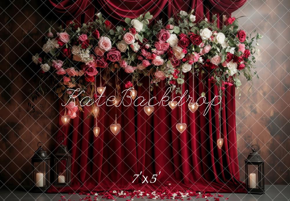 Kate Saint Valentin Floral Mariage Roses Rideau Toile de fond conçue par Patty Roberts - Kate Backdrop FR