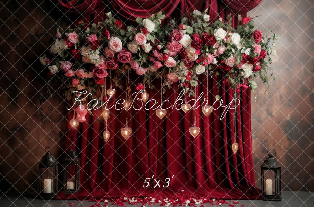 Kate Saint Valentin Floral Mariage Roses Rideau Toile de fond conçue par Patty Roberts - Kate Backdrop FR