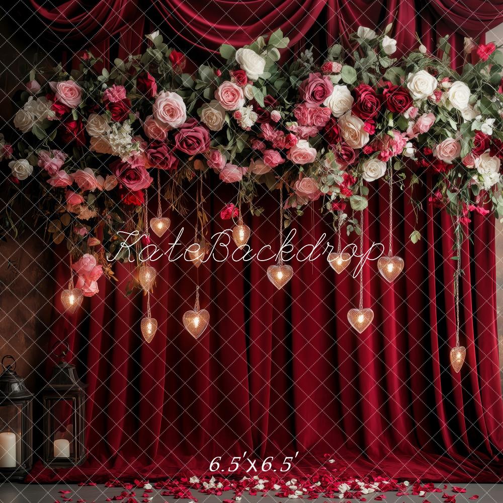 Kate Saint Valentin Floral Mariage Roses Rideau Toile de fond conçue par Patty Roberts - Kate Backdrop FR