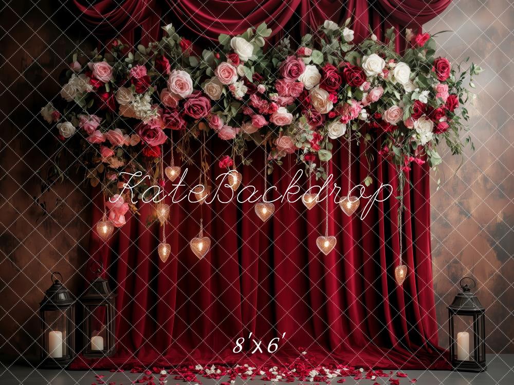 Kate Saint Valentin Floral Mariage Roses Rideau Toile de fond conçue par Patty Roberts - Kate Backdrop FR