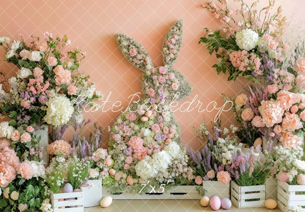 Kate Pâques Lapin Fleurs Rose Jardin Toile de fond conçue par Patty Roberts - Kate Backdrop FR