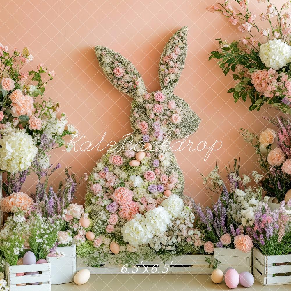 Kate Pâques Lapin Fleurs Rose Jardin Toile de fond conçue par Patty Roberts - Kate Backdrop FR