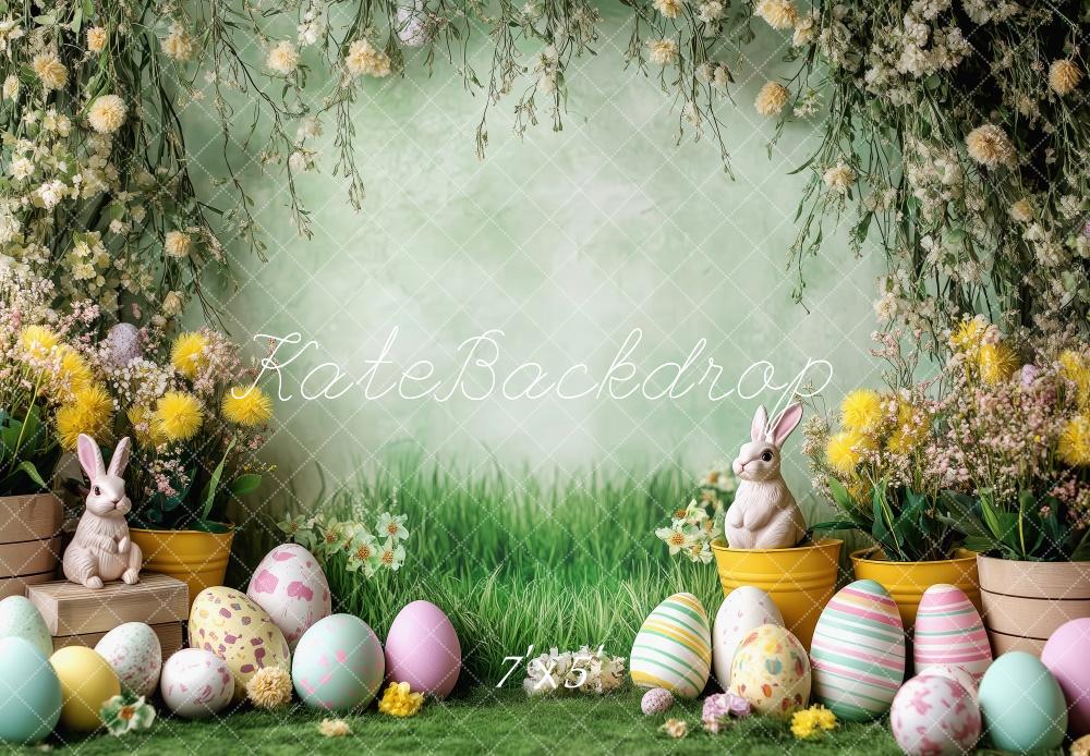 Kate Pâques Lapin Fleurs Œufs Arche Vert Toile de fond conçue par Patty Roberts - Kate Backdrop FR