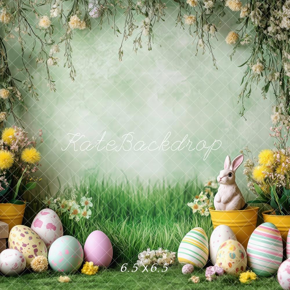 Kate Pâques Lapin Fleurs Œufs Arche Vert Toile de fond conçue par Patty Roberts - Kate Backdrop FR