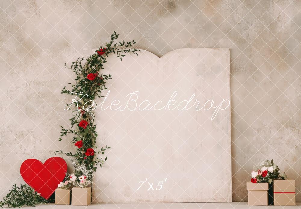 Kate Saint Valentin Fleurs Cœur Minimaliste Toile de fond conçue par Patty Roberts - Kate Backdrop FR