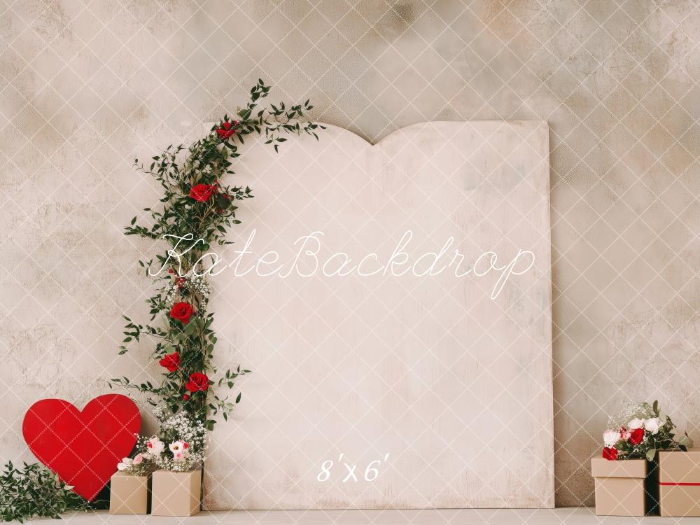 Kate Saint Valentin Fleurs Cœur Minimaliste Toile de fond conçue par Patty Roberts - Kate Backdrop FR