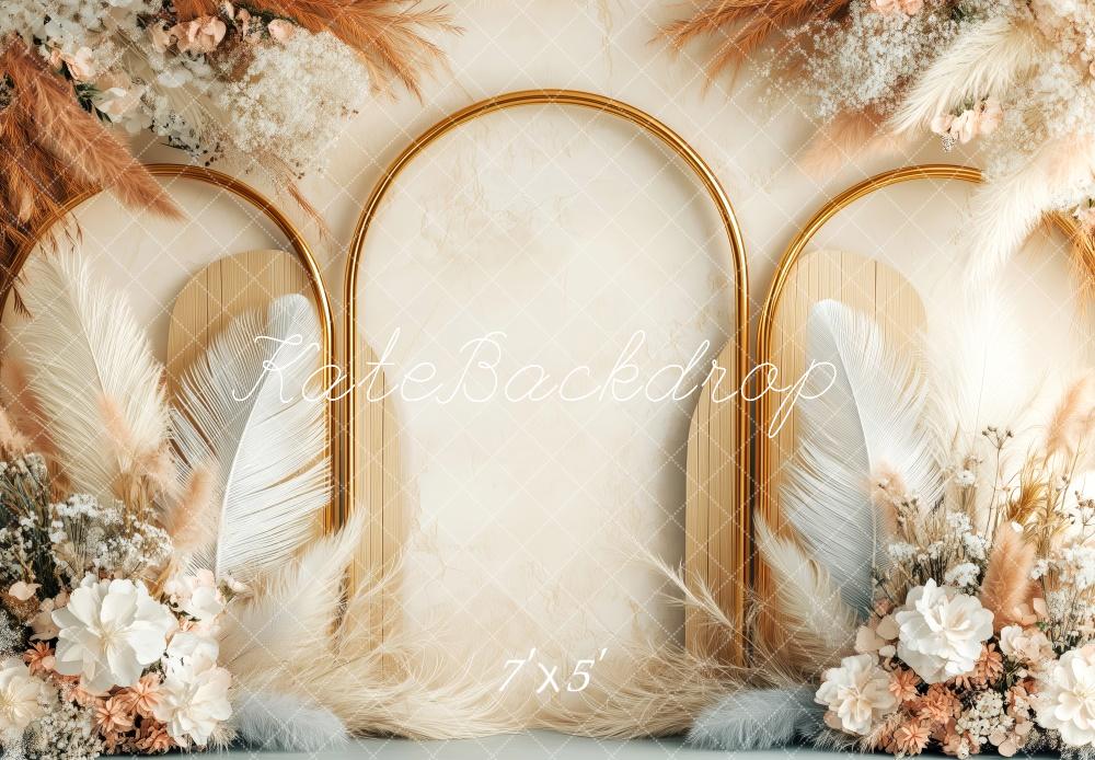 Kate Bohème Fleur Arche Plume Beige Toile de fond conçue par Patty Roberts - Kate Backdrop FR