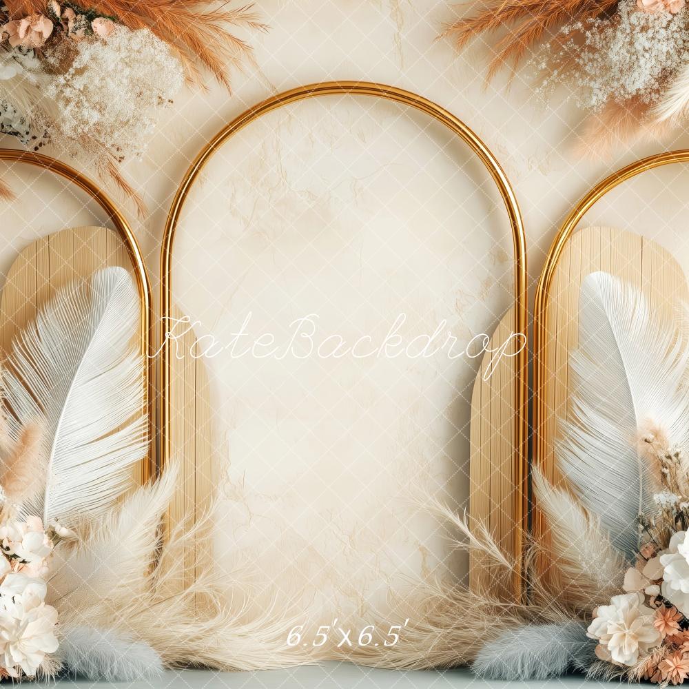Kate Bohème Fleur Arche Plume Beige Toile de fond conçue par Patty Roberts - Kate Backdrop FR