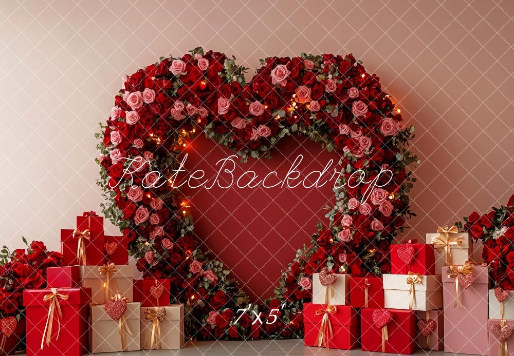 Kate Saint Valentin Coeur Roses Cadeaux Toile de fond conçue par Patty Roberts - Kate Backdrop FR