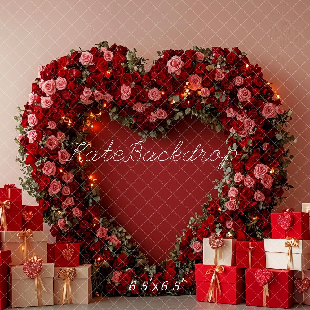 Kate Saint Valentin Coeur Roses Cadeaux Toile de fond conçue par Patty Roberts - Kate Backdrop FR
