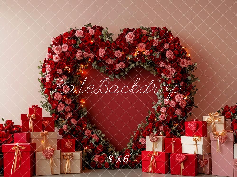 Kate Saint Valentin Coeur Roses Cadeaux Toile de fond conçue par Patty Roberts - Kate Backdrop FR