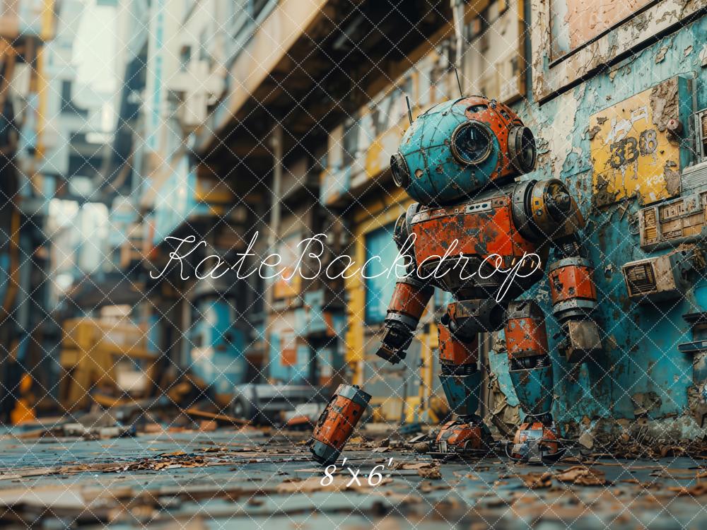 Kate Dessin animé Futuriste Robot Urbain Rue Toile de fond conçue par Emetselch - Kate Backdrop FR