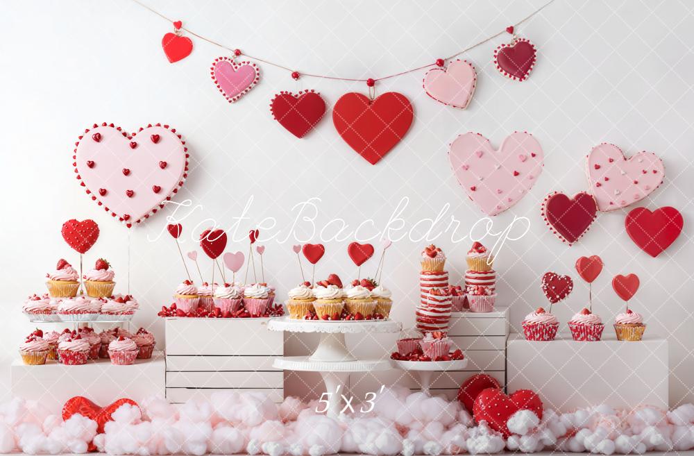 Kate Saint Valentin Petit Gâteau Dessert Rouge Toile de fond conçue par Emetselch - Kate Backdrop FR