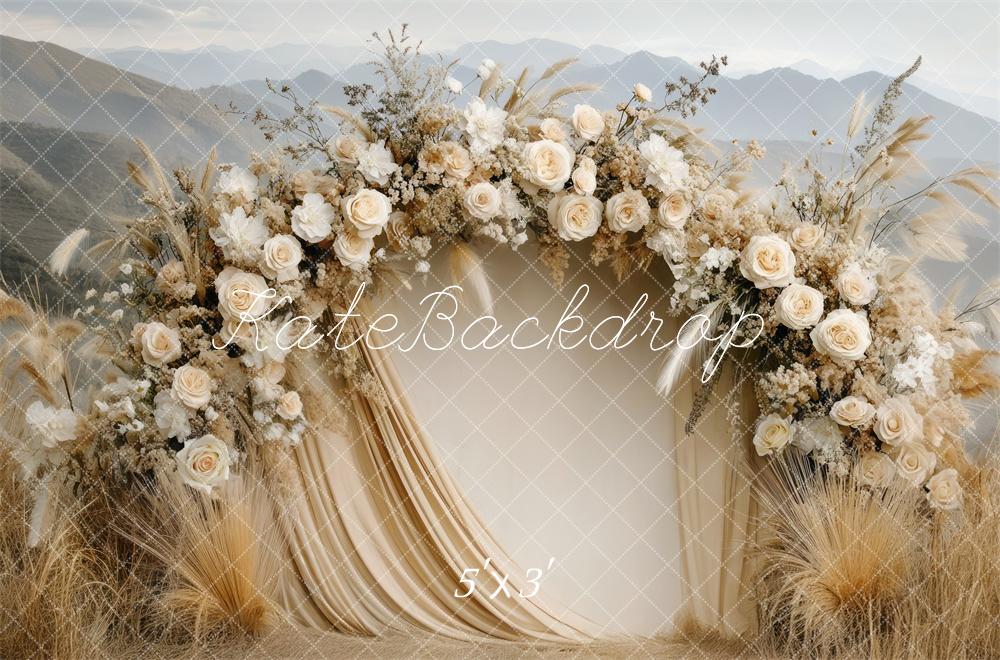 Kate Bohème Arche Florale Beige Mariage Toile de fond conçue par Mini MakeBelieve - Kate Backdrop FR