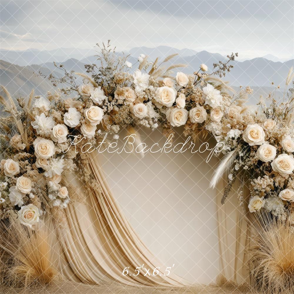 Kate Bohème Arche Florale Beige Mariage Toile de fond conçue par Mini MakeBelieve - Kate Backdrop FR