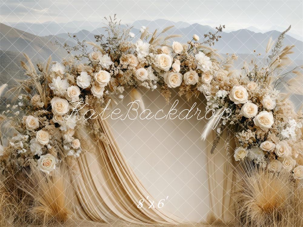 Kate Bohème Arche Florale Beige Mariage Toile de fond conçue par Mini MakeBelieve - Kate Backdrop FR