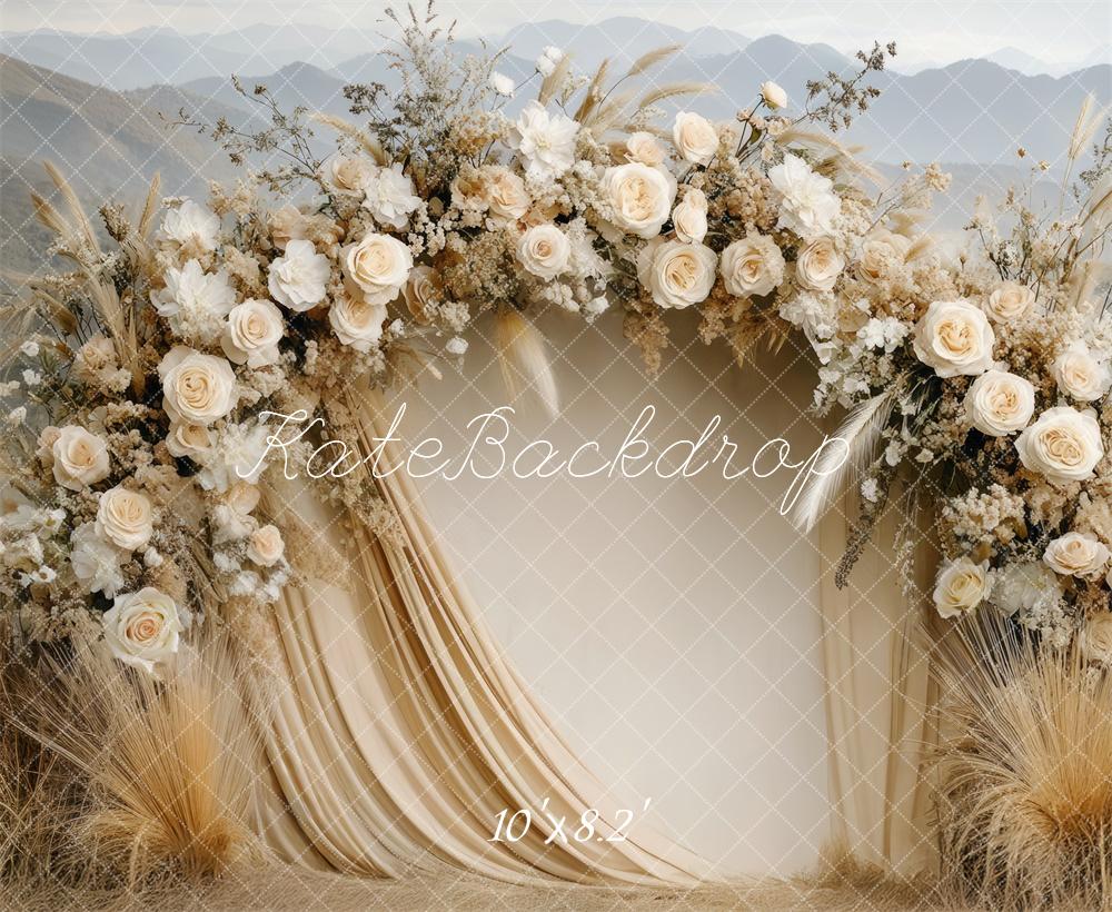 Kate Bohème Arche Florale Beige Mariage Toile de fond conçue par Mini MakeBelieve - Kate Backdrop FR