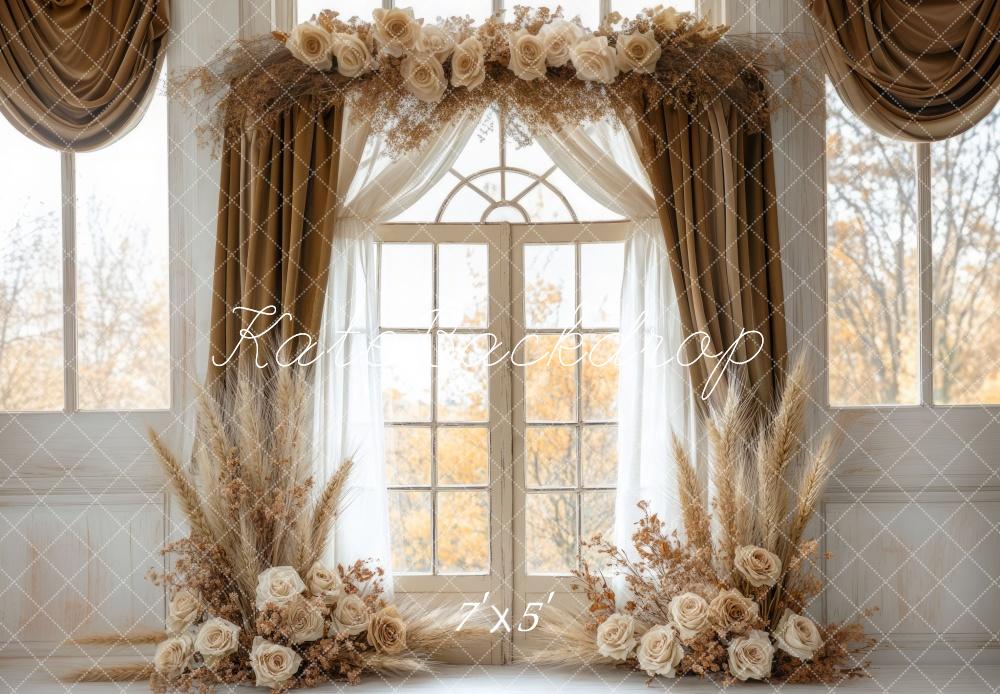 Kate Bohème Fleurs Élégant Fenêtre Rideau Toile de fond conçue par Mini MakeBelieve - Kate Backdrop FR