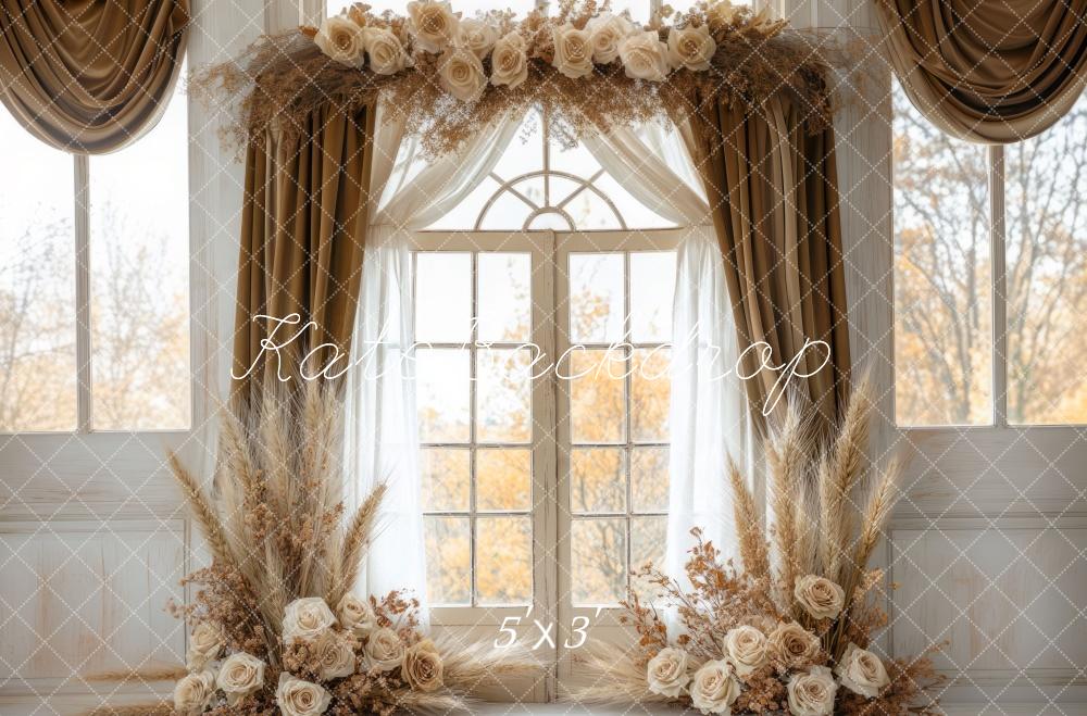 Kate Bohème Fleurs Élégant Fenêtre Rideau Toile de fond conçue par Mini MakeBelieve - Kate Backdrop FR