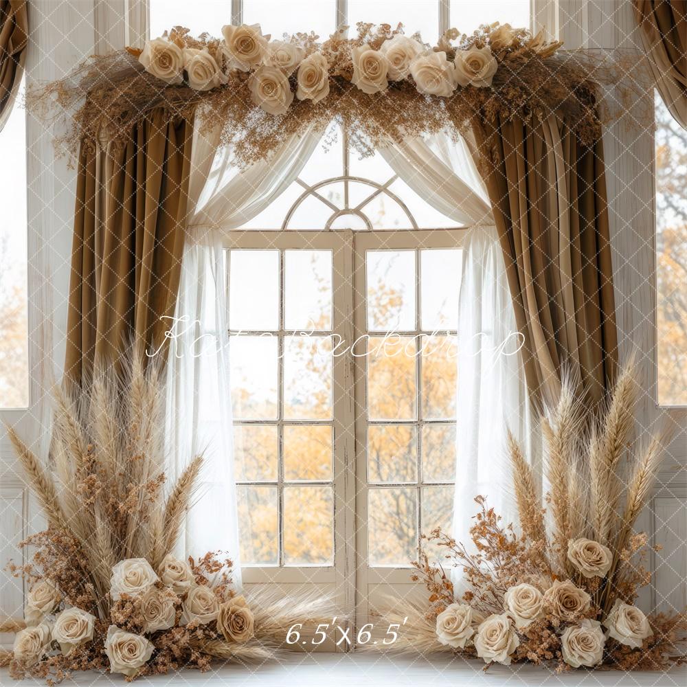 Kate Bohème Fleurs Élégant Fenêtre Rideau Toile de fond conçue par Mini MakeBelieve - Kate Backdrop FR