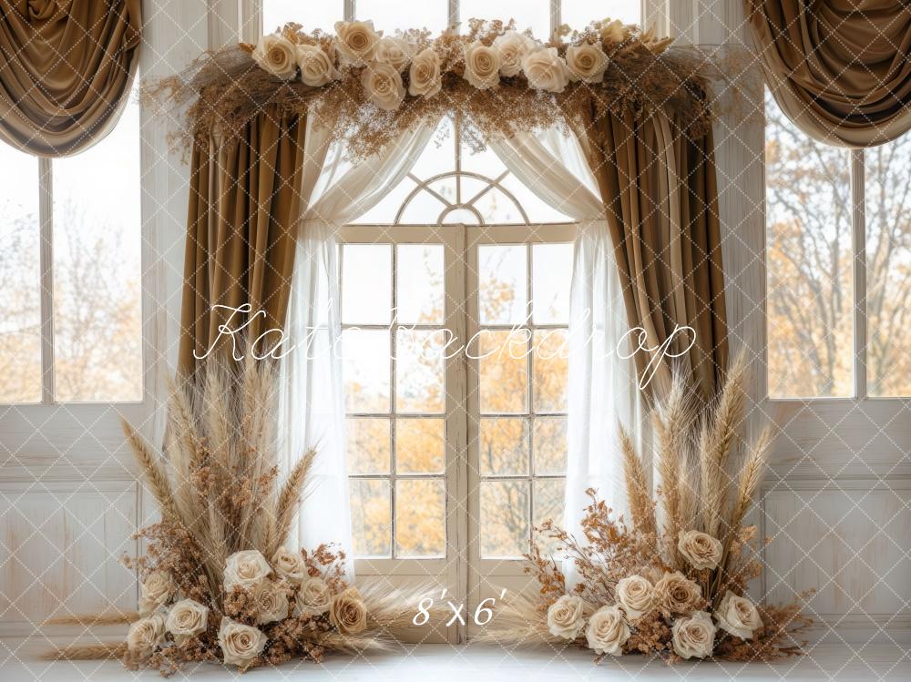 Kate Bohème Fleurs Élégant Fenêtre Rideau Toile de fond conçue par Mini MakeBelieve - Kate Backdrop FR