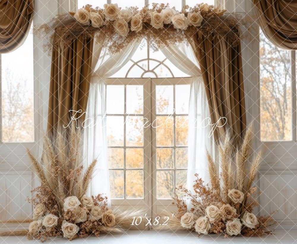 Kate Bohème Fleurs Élégant Fenêtre Rideau Toile de fond conçue par Mini MakeBelieve - Kate Backdrop FR