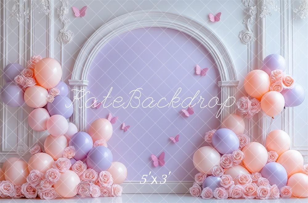 Kate Ballons Fleurs Arche Papillon Rétro Anniversaire Toile de fond conçue par Mini MakeBelieve - Kate Backdrop FR