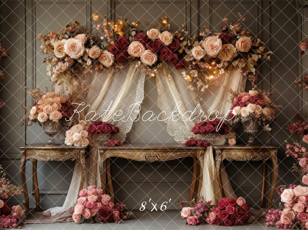 Kate Romantique Fleurs Vintage Mariage Toile de fond conçue par Mini MakeBelieve - Kate Backdrop FR