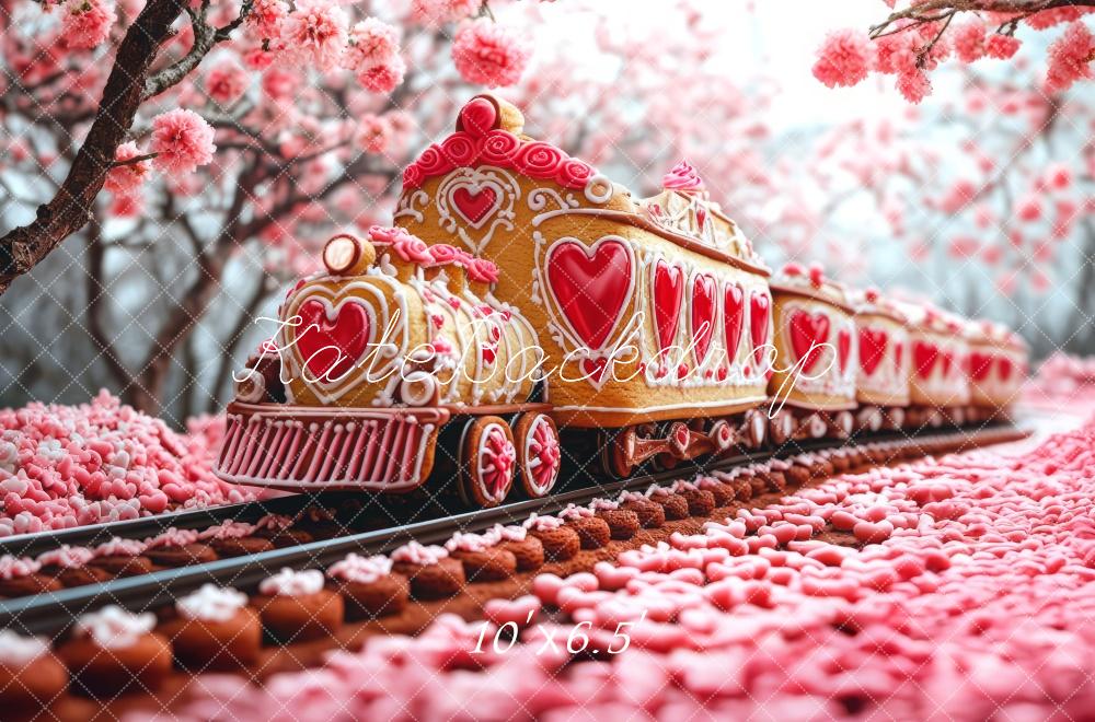 Kate Saint Valentin Train de Biscuits Fleurs Toile de fond conçue par Mini MakeBelieve - Kate Backdrop FR