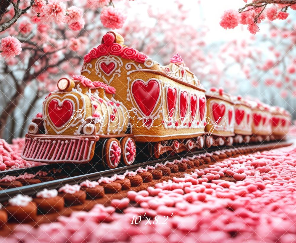 Kate Saint Valentin Train de Biscuits Fleurs Toile de fond conçue par Mini MakeBelieve - Kate Backdrop FR